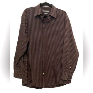 Men’s Claiborne by John Bartlett Long Sleeve Brown/Black StripeShirt Sz 17 34/35